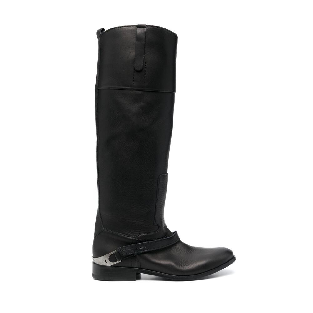 Golden Goose Charlie Black Western Knee High Boots Leather Chic Size IT 36